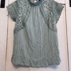 Cable & Gauge Lace Accent Green Blouse